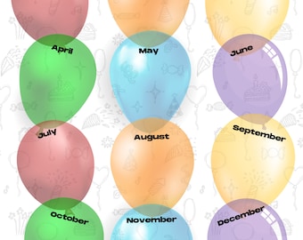 PRINTABLE BIRTHDAYS Organize Reminder Balloons Habit Tracker