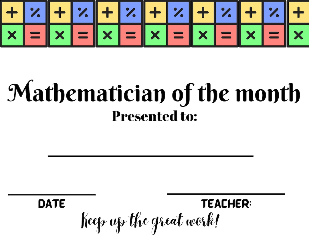 Math Student of the Month Digital Download Student Certificate Student ...