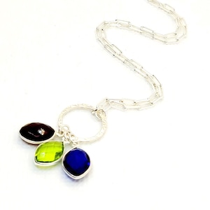 Constellation Keeper – Customizable Birthstone Necklace | Sterling Silver with Ruby, Peridot & Sapphire Charms | Heirloom-Quality