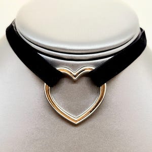 Tough Love – Black Velvet Double Strand Choker with Stainless Steel Heart | Alt Romance, Edgy Elegance, 13.5&#39;&#39; + 2&#39;&#39; | Velvet on Skin