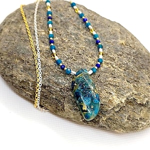 Skyfire – Apatite and Lapis Necklace with Citrine Accents | 16.5" Mixed Metal Energy | Gold & Silver Chain
