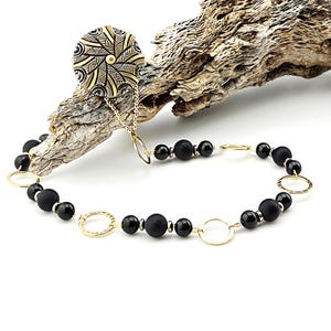 Deco Echo – Vintage Button Clasp Choker, 15" | Polished Tourmaline, Matte Onyx & Golden Hematite | Grounding Protection Personality Flair!