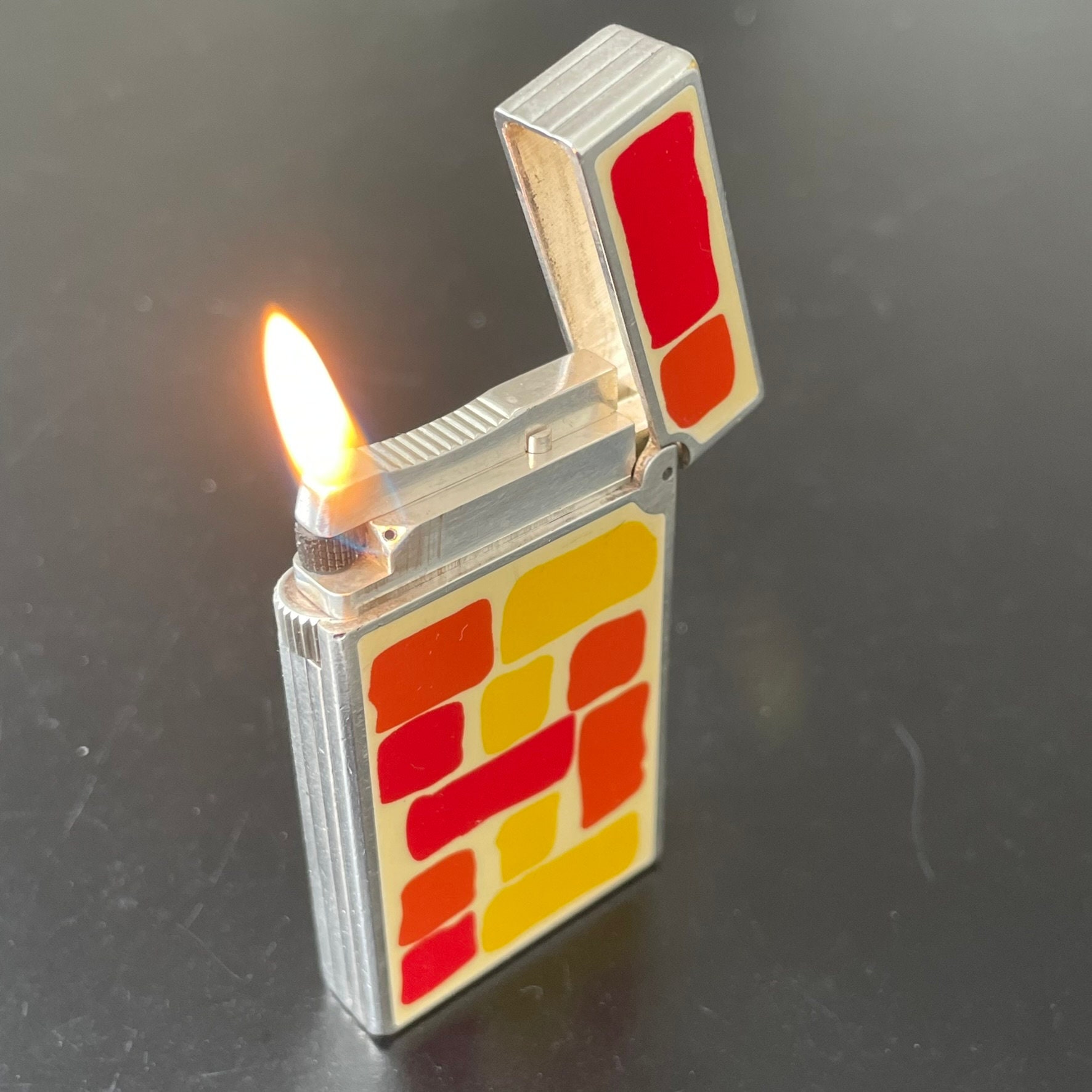 ST Dupont Fantasie ( Line D ) Lighter, Silver Plated, with Artistic Lacquer Pattern