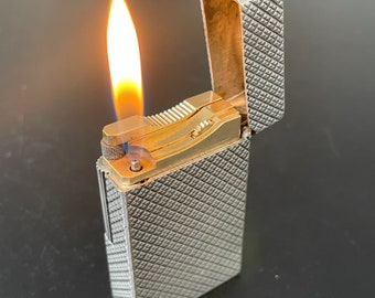 ST Dupont Lighter Line 1 Briquet Simple B.S, Silver with Rare Cross Pattern, Refurbished.
