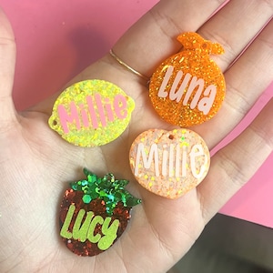 Fruit dog tag, resin dog tag, custom dog tag, custom charm bone, pet ID tag, pet ID, glitter dog tag, customized tag, collar