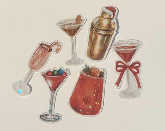 Christmas cocktail sticker pack, Christmas martini sticker, gift stickers, birthday stickers, martini sticker, scrapbook stickers, kindle