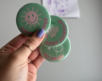 Camp Bachelorette Pin, merit badge pin, camping bachelorette, party favors, mountain bachelorette, custom button pin