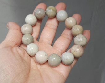 Pulsera elástica con cuentas de cristal de ágata Alashan de color pastel pálido de 15 mm