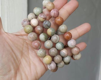 One Alashan Agate Pastel Multi Colored Shades 11mm to 12mm Crystal Beaded Stretch Bracelet (You Pick)