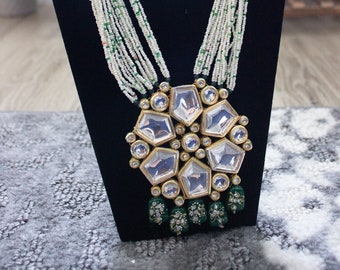 Conjunto de collar de perlas Kundan, joyería de boda india