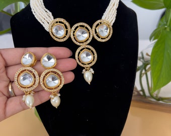 Kundan Choker Set, Pearl Bridal Jewelry, Indian Necklace