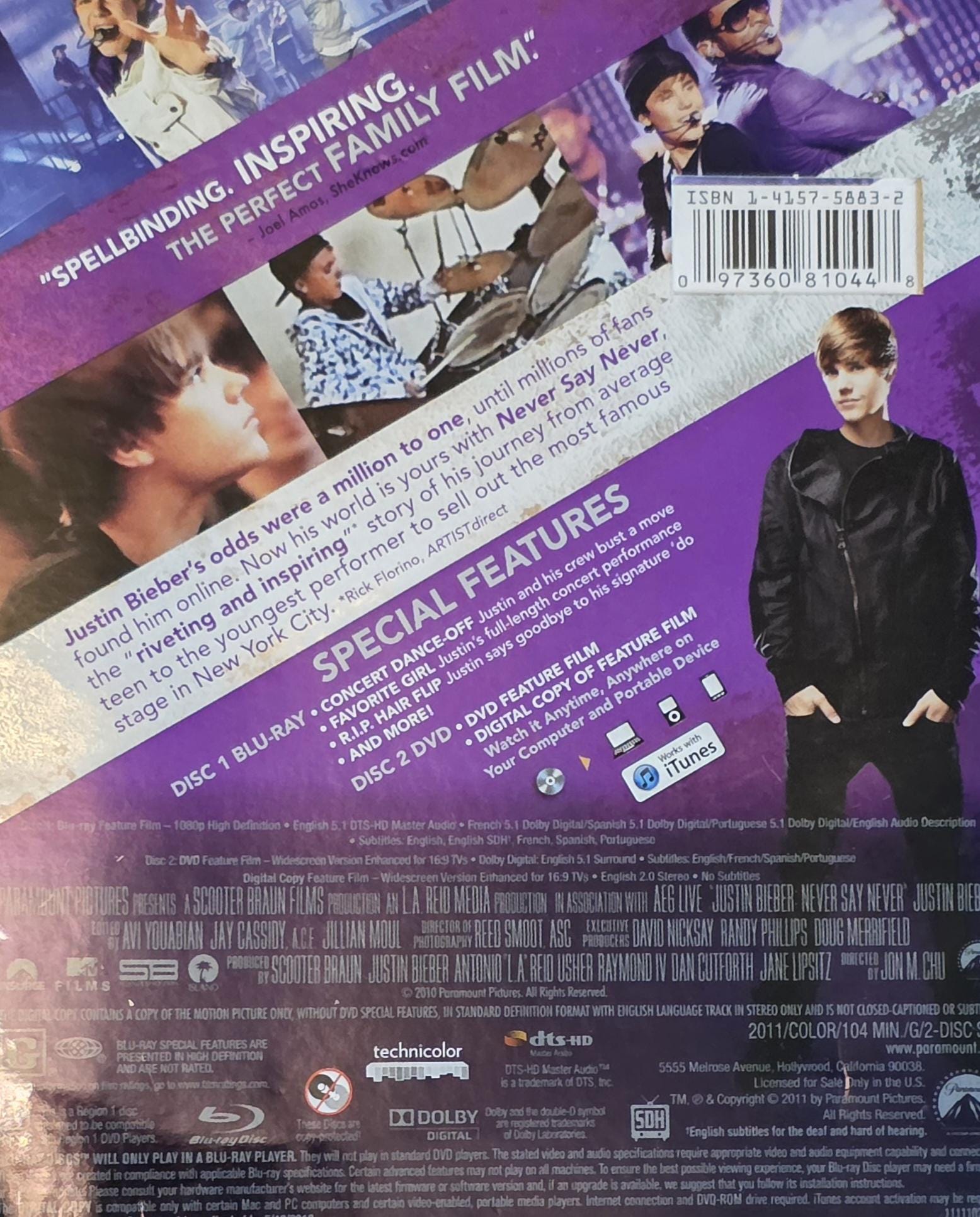 Justin Bieber: Never Say Never (blu-ray + DVD + Digital) Brand New