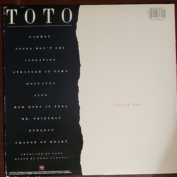 Toto - Isolation - 1984 Vintage Classic Pop/ Rock Vinyl LP Album