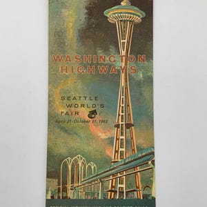 Salon SEATTLE WORLDS de 1962, carte routière et guide touristique officiels de l'État de Washington, Gouverneur Albert D. Rosellini