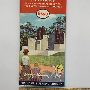 Carte de l'état du TENNESSEE KENTUCKY de 1961 ESSO and Humble Oil Refining Company ** graphismes fantastiques, très bon état !