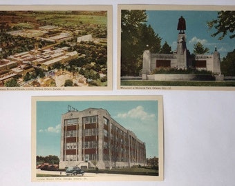 General Motors Corporation Oshawa - set of Three Postcards 1940s Unused Postcards Historic Ontario