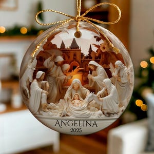 Gepersonaliseerd kerststalornament keramiek, kerstversiering kerstcadeau