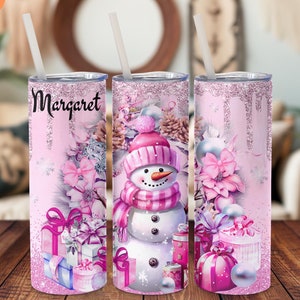 Custom Christmas Pink  Snowman Tumbler, Snowman Winter Tumbler, Snowman Tumbler, Snowman Tumbler Gift for Her, Xmas Tumbler, Winter Tumbler