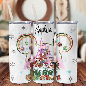 カスタムディズニーメリークリスマスタンブラー、ミッキーと仲間のタンブラー、ディズニー旅行タンブラー、ディズニーバケーションタンブラー、ディズニーファミリー、クリスマスディズニー