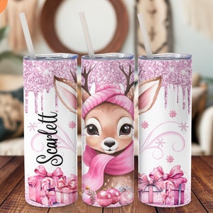 Custom Christmas Pink Gift Tumbler, Cute Winter Gift Tumbler, Christmas Tumbler, Tumbler Gift for Her, Xmas Cup, Cute Pink Winter Tumbler
