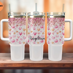 Custom Heart Tumbler With Name, Valentines day mugs, Valentine&#39;s Day Gift For Her, Pink Heart  Tumbler, Gift for couples, Heart 40 oz Cup