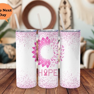 Vaso de acero inoxidable de 20 oz con diseño de esperanza para la concienciación sobre el cáncer de mama.