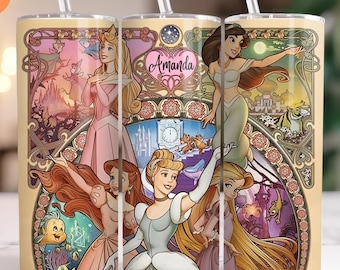 Ariel Gift, Disney Princess Tumbler, Stainless Steel 20oz Travel Mug, Personalized with Straw
