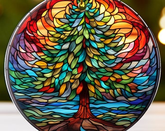 Christmas Tree, 2024 Ornament, Christmas Ornaments, Christmas Tree Ornament, Stained Glass-Look Ornament, Holiday Gift Ornament, Xmas Custom