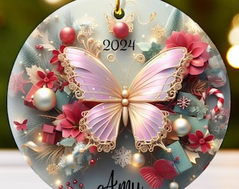 Custom Butterfly Ornament, Butterfly Christmas Gift, Butterfly Lover Gift, Baby Girl Butterfly Gift for Her, Butterfly Gifts, Cute Christmas