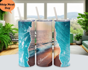 Custom Beach Tumbler Personalized Ocean Vacation Tumbler Travel Cup Summer Gift with Name