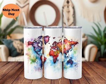 World Map Tumbler, Travel Tumbler Gifts, Gifts for Travelers, Travel Quotes, World Tumbler, Travel Gifts, Map Tumbler, Travel Trip Tumbler