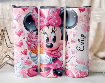Minnie Mouse roze glanzende roestvrijstalen beker 20oz magere beker Disney-cadeau