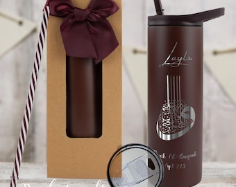 Personalized Islamic Calligraphy Tumbler 20oz Dual Lids Ramadan Eid Gift Laser Engraved