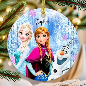 Adorno navideño personalizado de Frozen de Disney, adorno navideño de Elsa, adorno de Elsa y Anna Olaf, decoración para árbol de Navidad de Disney, recuerdo infantil de Frozen