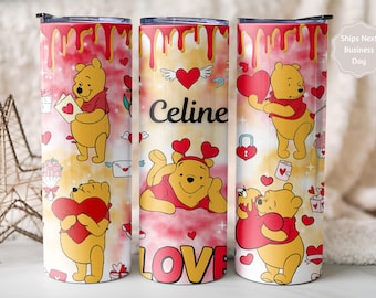 Vaso delgado personalizado de Disney de Winnie the Pooh de 20 oz para San Valentín, regalo para aniversario de esposa