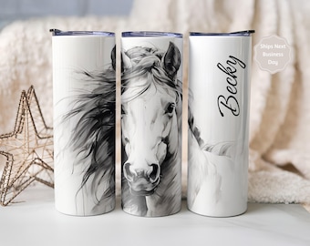 Personalisierter Pferdebecher mit Strohhalm - Personalisiertes Geschenk für Reiterinnen & Tierliebhaber