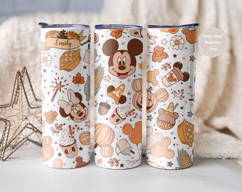 Vaso personalizado de Disney con temática de calabaza, Mickey y Minnie, regalo personalizado para Halloween y otoño.