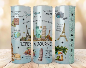 Life&#39;s a Journey, Personalizable Travel Tumbler, Destination Tumbler, Adventure Tumbler ,Vacation Tumbler, Travel Coffee Cup,