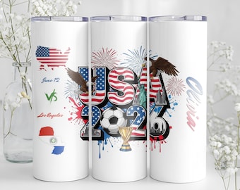 USA 2026 World Cup Can Cooler Tumbler Personalized Name Date Team Soccer Gift