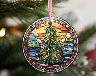 ステンドグラスのクリスマスツリーオーナメント、カラフルなホリデー