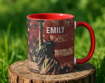 Personalized Liberty GIft Mug Flag | Vintage American 11oz Accent | Custom Name