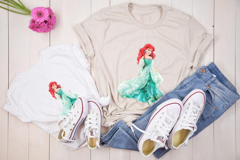 Fairy Tale Outfit Kids Girl Cotton T-Shirt, Ariel The Little Mermaid, Birthday Gift image 4