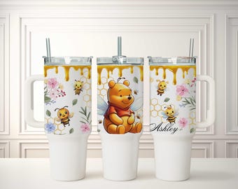 Custom Winnie the Pooh 40oz Tumbler, Name & Handle, Honey Bee