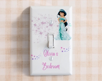 Personalisierte Prinzessin Jasmin Lichtschalter Abdeckung Benutzerdefinierte Disney Steckdose Kinder Schlafzimmer Dekor Geschenk
