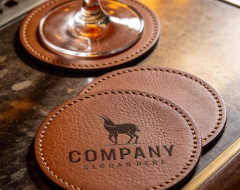 Custom Logo Coaster Set of 6 with Holder | Engraved | Business Corporate Gift | 8 Colors