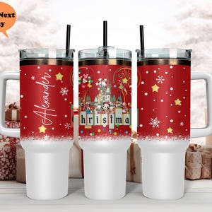 カスタムディズニークリスマスキャッスルタンブラー、ディズニートリップタンブラー、クリスマス40オンスタンブラー、ミッキーと仲間のカップ、クリスマスディズニーギフトタンブラー