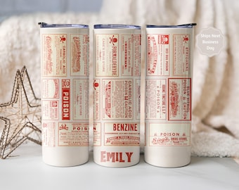 Gift for Pharmacist, Personalized Vintage Apothecary Tumbler, Gothic, 20oz Insulated Beverage