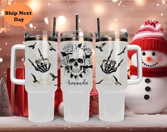 Personalized Floral Skull 40oz Tumbler, Halloween Tumbler