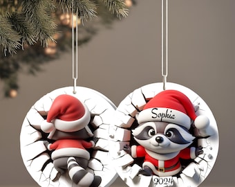 Custom Christmas Raccoon Ornament, Funny Xmas Gift