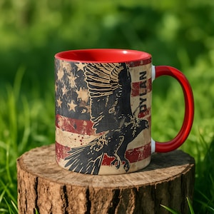 Personalized 250th Anniversary Eagle Flag | Vintage American 11oz Accent Mug | Custom Name Patriotic Gift